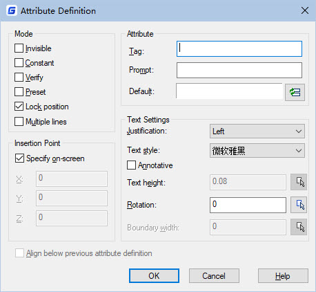Attribute Definition Dialog Box
